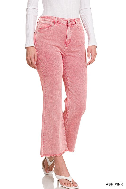 Acid Wash Frayed Hem Denim Pants