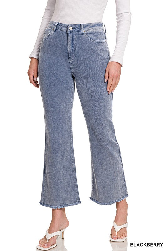 Acid Wash Frayed Hem Denim Pants