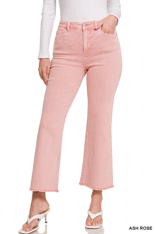 Acid Wash Frayed Hem Denim Pants