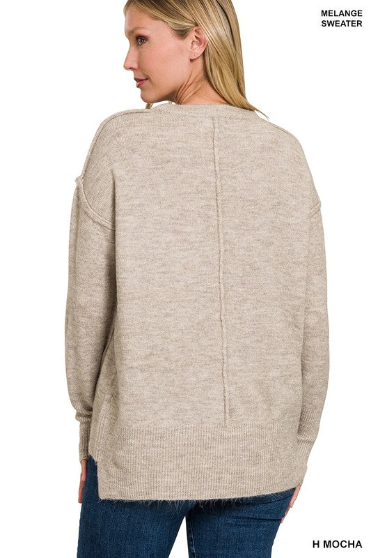 Hi-Low Hem Round Neck Sweater