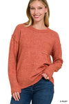 Hi-Low Hem Round Neck Sweater