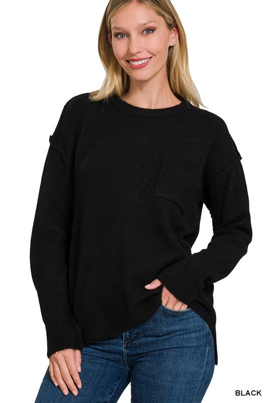 Hi-Low Hem Round Neck Sweater