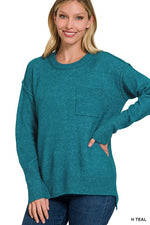 Hi-Low Hem Round Neck Sweater