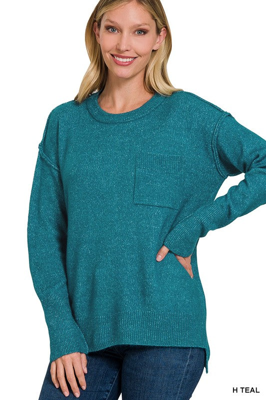 Hi-Low Hem Round Neck Sweater