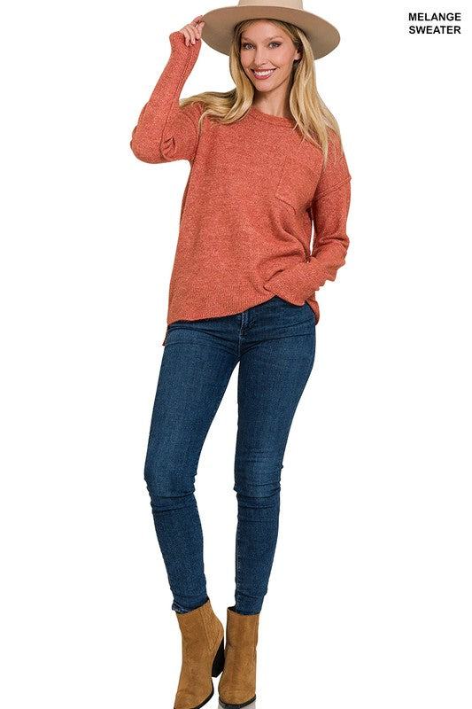 Hi-Low Hem Round Neck Sweater