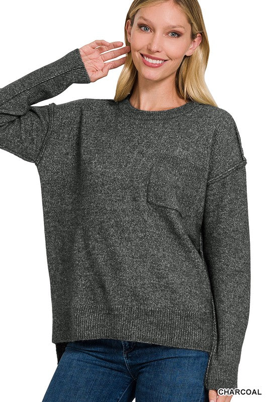 Hi-Low Hem Round Neck Sweater