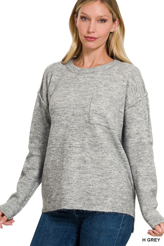 Hi-Low Hem Round Neck Sweater