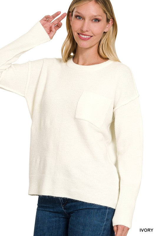 Hi-Low Hem Round Neck Sweater