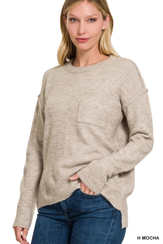 Hi-Low Hem Round Neck Sweater