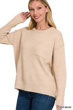 Hi-Low Hem Round Neck Sweater