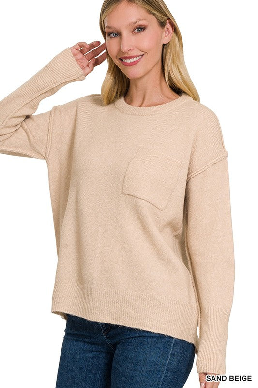 Hi-Low Hem Round Neck Sweater