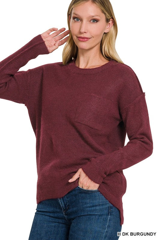 Hi-Low Hem Round Neck Sweater