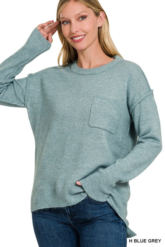 Hi-Low Hem Round Neck Sweater