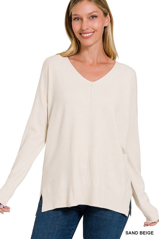 V-Neck Front Seam Sweater