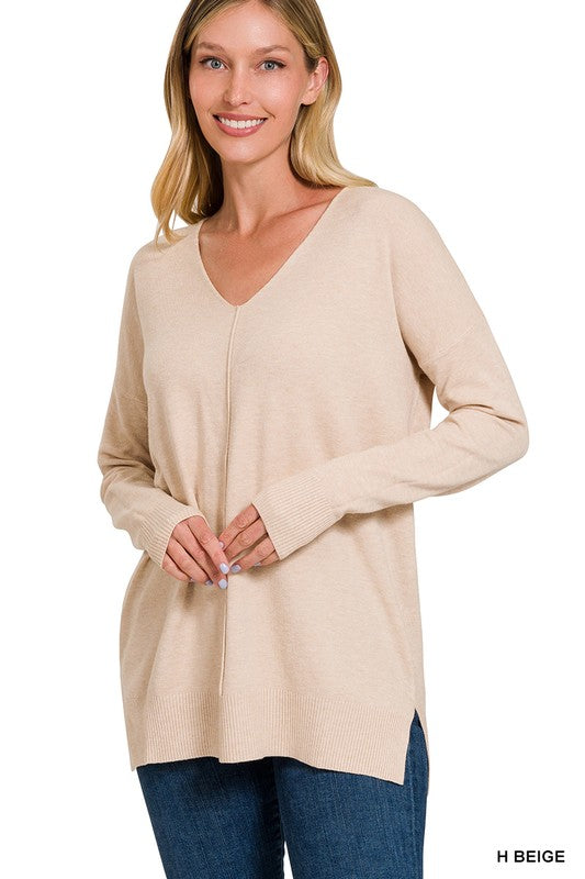 V-Neck Front Seam Sweater