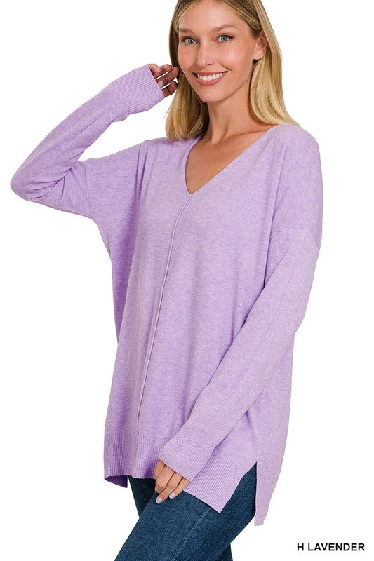 V-Neck Front Seam Sweater