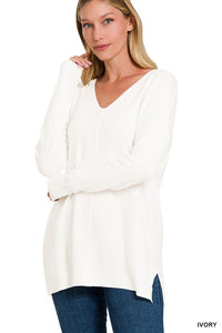 V-Neck Front Seam Sweater