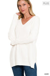 Plus V-Neck Front Seam Sweater