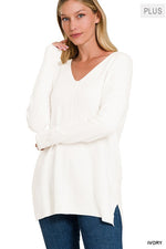 Plus V-Neck Front Seam Sweater