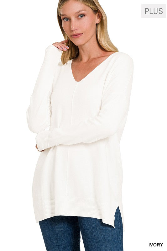 Plus V-Neck Front Seam Sweater
