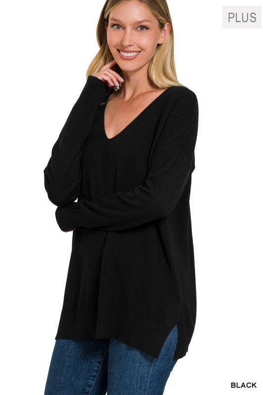 Plus V-Neck Front Seam Sweater