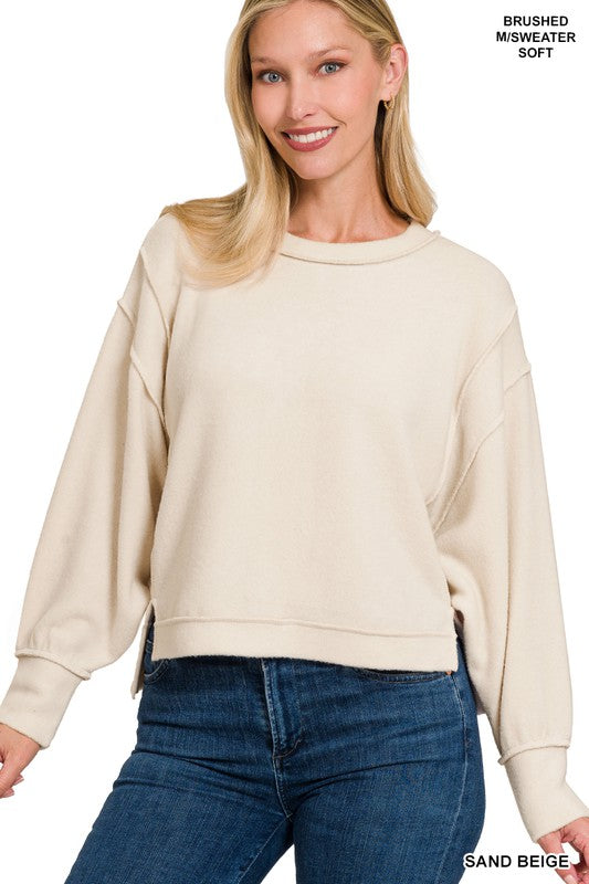 Brushed Hacci Split Pullover