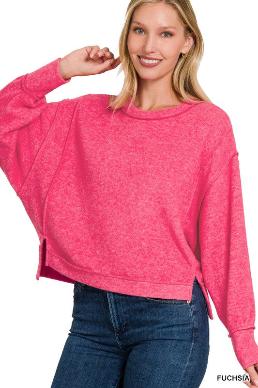 Brushed Hacci Split Pullover