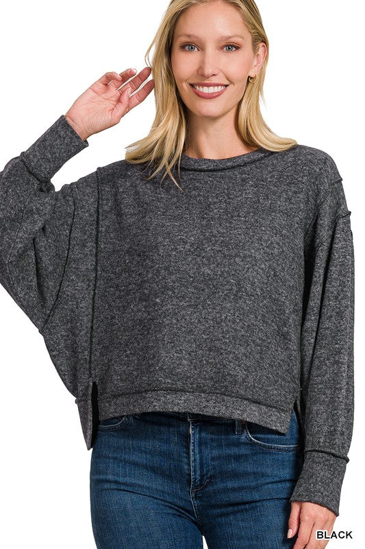 Brushed Hacci Split Pullover