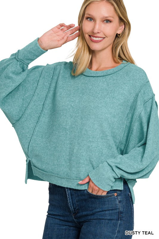 Brushed Hacci Split Pullover