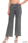 Acid Wash Frayed  Wide Leg Jeans