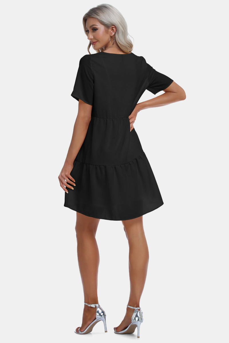 V-Neck Short Sleeve Tiered Dress