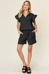 Texture Ruffle Sleeve Top and Shorts Set