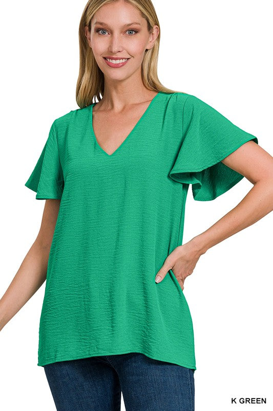 Woven Airflow Flutter Sleeve Top