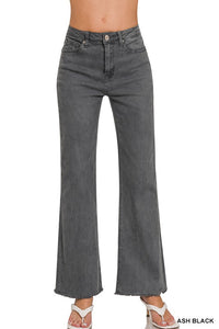 Acid Washed Frayed Hem Jeans with Front Pockets
