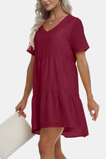 V-Neck Short Sleeve Tiered Dress