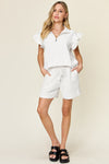 Texture Ruffle Sleeve Top and Shorts Set
