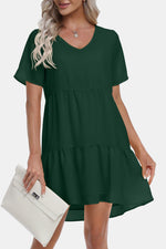 V-Neck Short Sleeve Tiered Dress