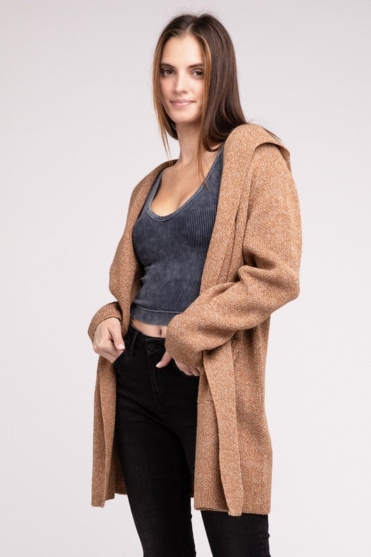 Hooded Open Front Sweater Cardigan