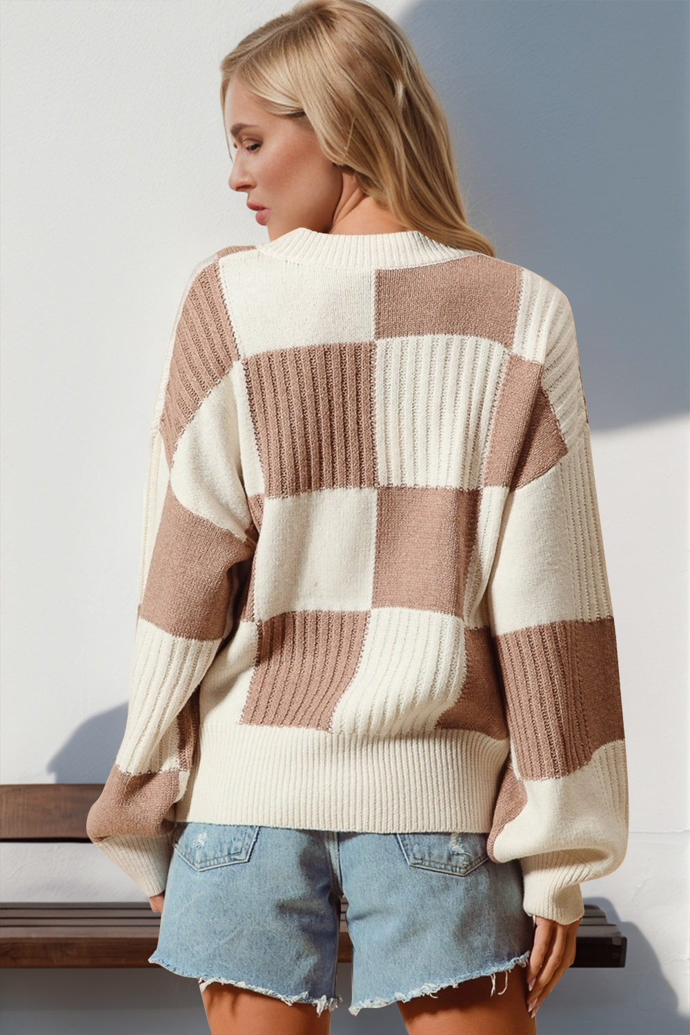 Checkered Cardigan Sweater – Turquoise & Tangerine