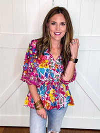 Umgee Floral Print  Peplum Blouse