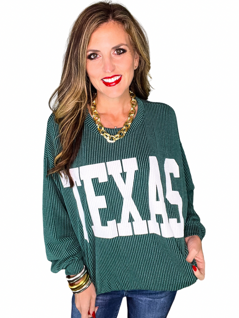 Corded Texas Pullover in Hunter Green