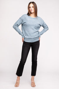 Hi-Low Hem Round Neck Sweater