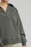Umgee Johnny Collar Dropped Shoulder Sweatshirt in Charcoal