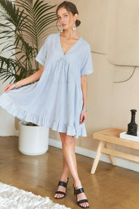Ruffled Hem Striped V-Neck Babydoll Dress