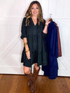 Umgee Tiered Corduroy Dress in Hunter Green