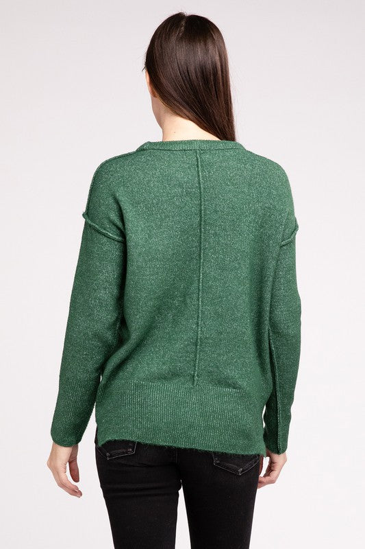 Hi-Low Hem Round Neck Sweater