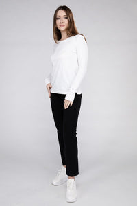 Cotton Crew Neck Long Sleeve T-Shirt