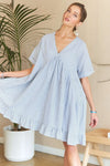 Ruffled Hem Striped V-Neck Babydoll Dress