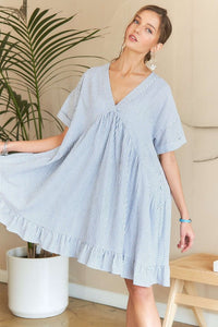 Ruffled Hem Striped V-Neck Babydoll Dress