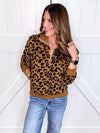 Umgee Leopard Print Quarter-Zip Sweatshirt
